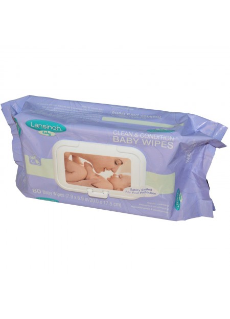 Lansinoh, Lingettes pour bébé nettoyantes, 80 lingettes, 7,9 x 6,9 po (20 x 17,5 cm)